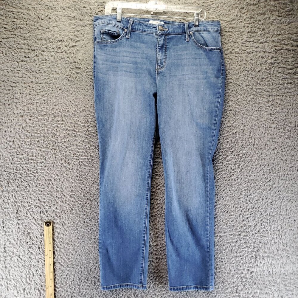 New Directions Jeans Womens 16 Petite Blue Straight Leg Cotton Blend Denim